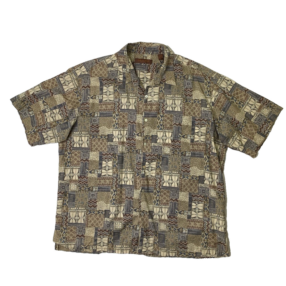 Vintage Tori Richard Shirt Men 2XL Cotton Lawn Patchwork Motif Hawaiian Made USA